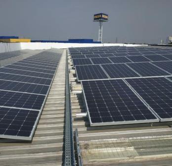 Solar panels on a commercial metal roof